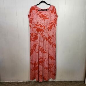Lands End Women's Size 2X Maxi Dress New Pink Tropical Stretchy Jersey Soft Knit